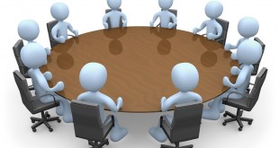 3d people in a round table having a meeting.